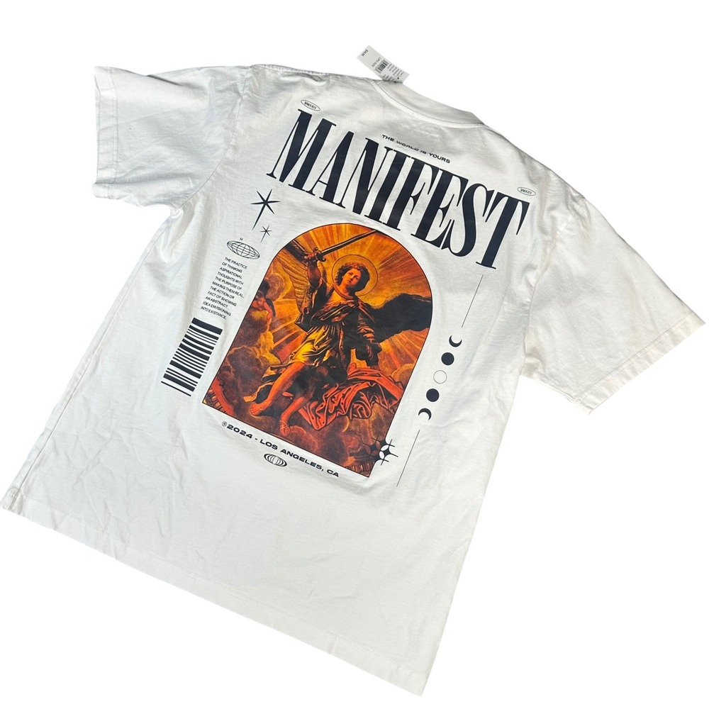 PacSun T-Shirt NWT Mens L White Manifest Angel Graphic Streetwear Tee